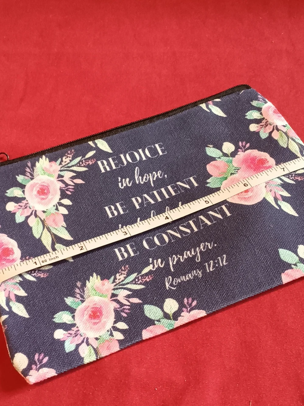 Rejoice Floral Canvas Cosmetic Bag - Navy with Pink Roses